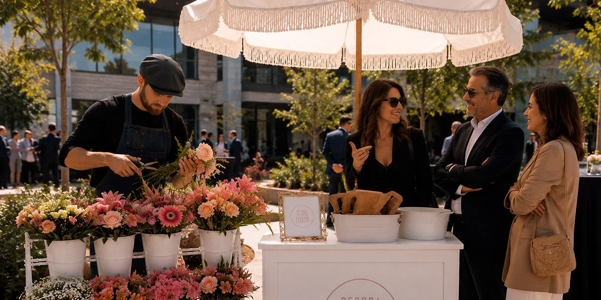 Florista creando ramo personalizado en evento