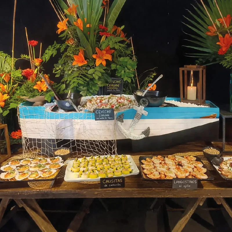 Estación gastronómica marina para matrimonio