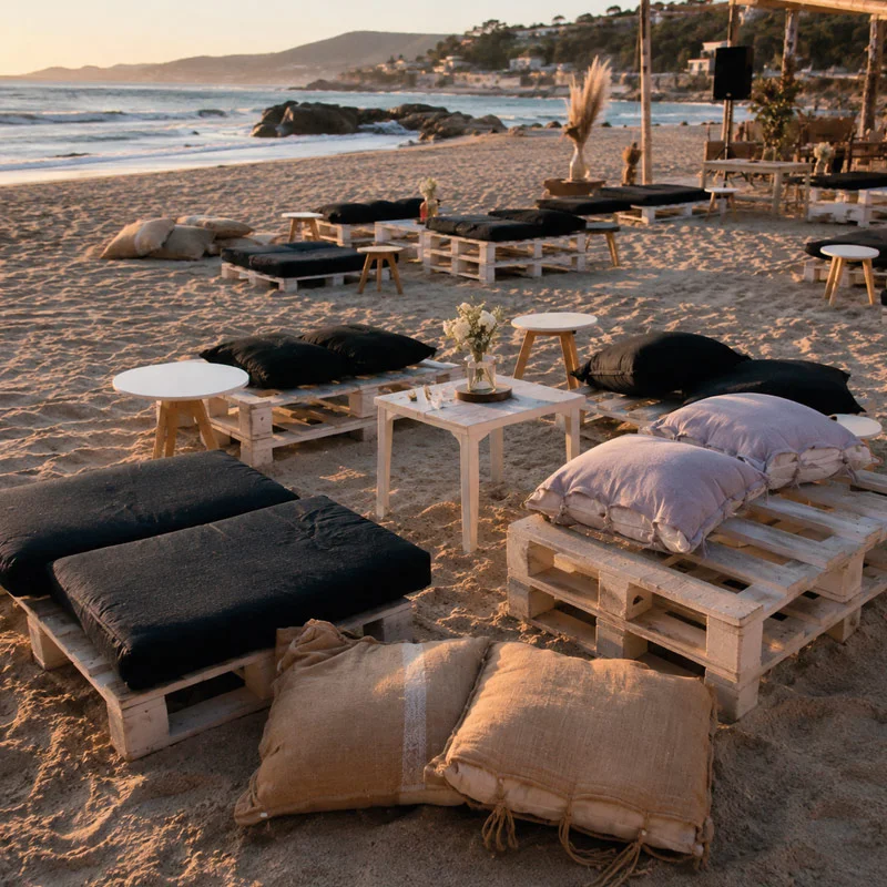 Lounge campestre para matrimonio en playa