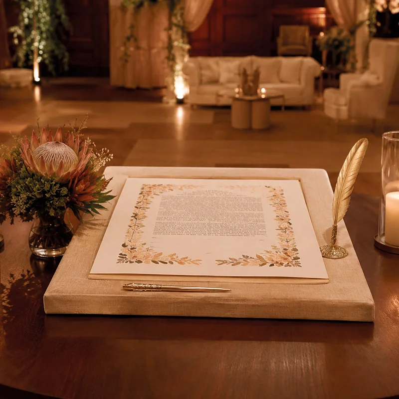 Mesa decorada para la Ketubah en matrimonio judío
