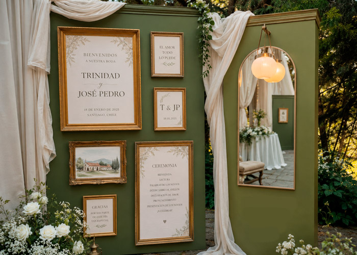 Ejemplo de telas drapeadas para photobooth en matrimonio - Decoración con draping en Santiago